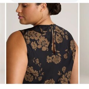 Quince Black and Brown Floral Midi Dress 90% silk. Sz L fits 12
